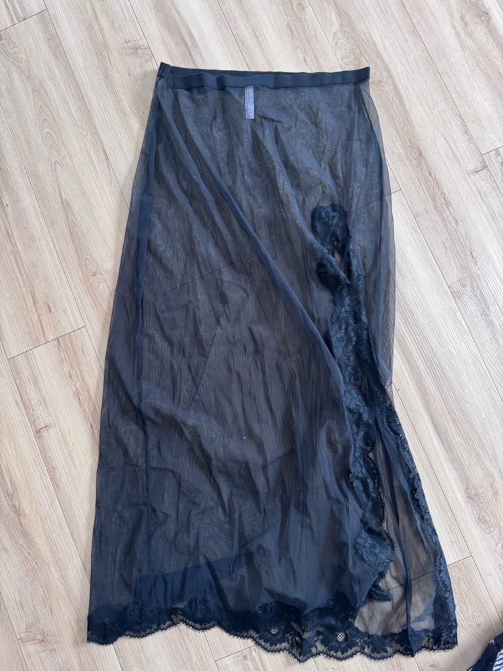Auden Black Sheer Lace-Trim Maxi Skirt